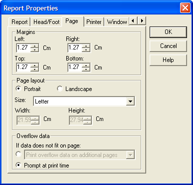 Report Page Properties